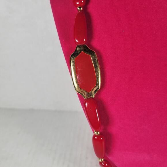 Vintage Napier Red & Gold Oval Feminine Casual Modest Beaded  28" Necklace - Picture 2 of 3